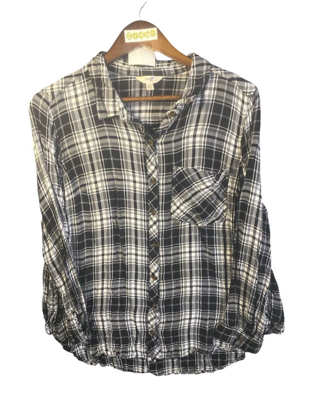 Terra & Sky Woven Plaid Button-Front Shirt - Black & White | 1X